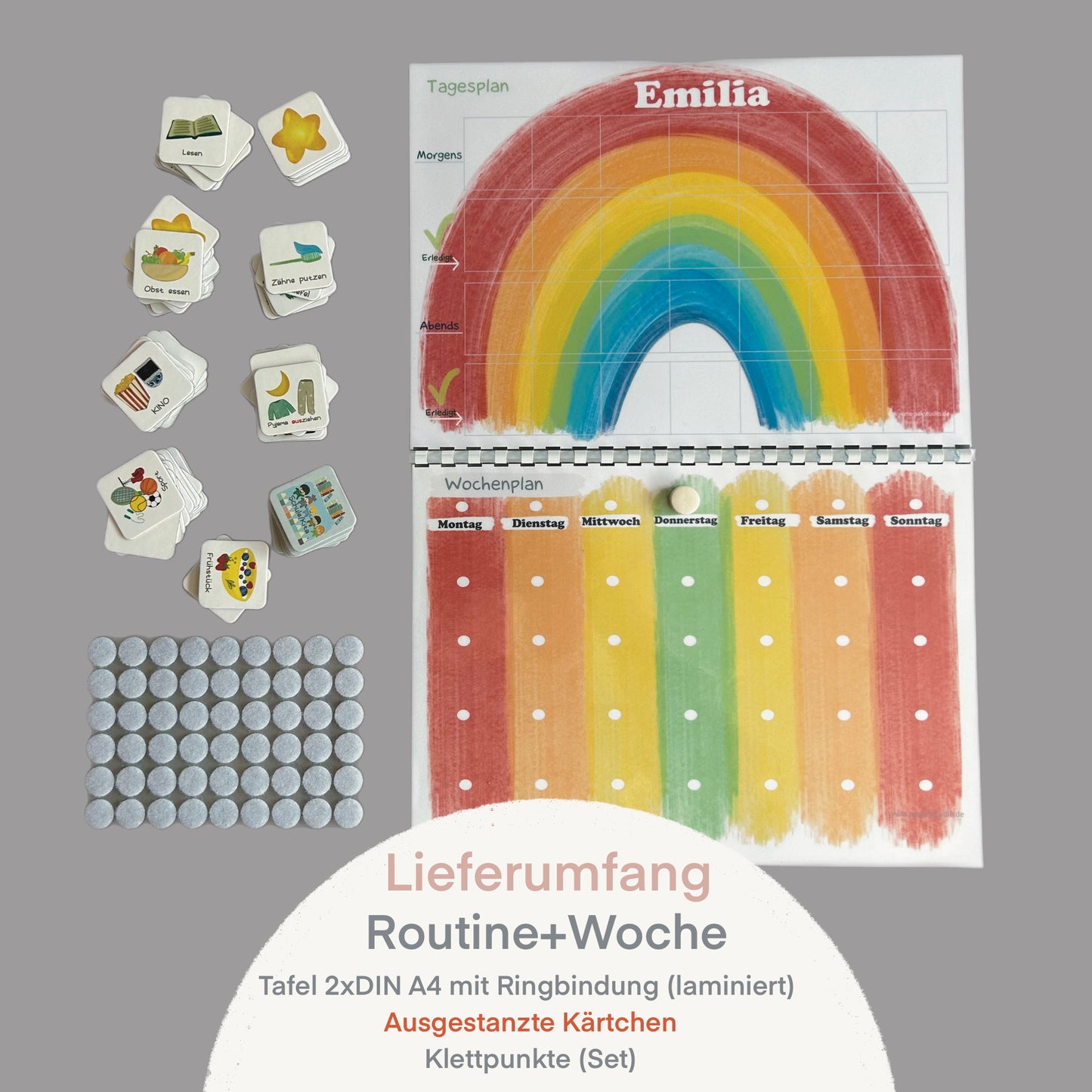 Wochenplaner und Tagesplaner Set, Regenbogen bunt