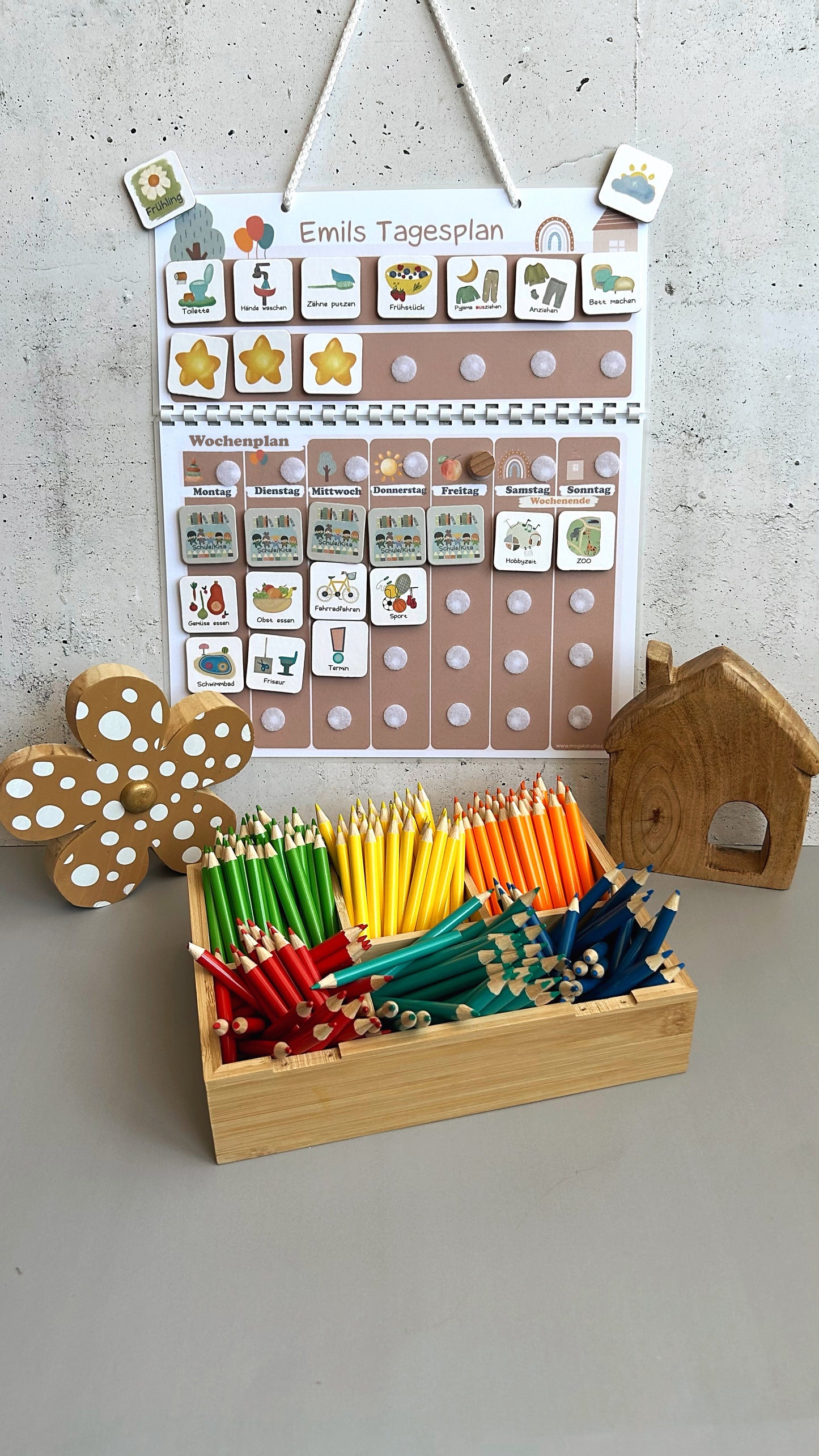 Kinder Wochenplan und Tagesplan Set | MEGA Wochenplaner mit Kärtchen & Klettpunkten