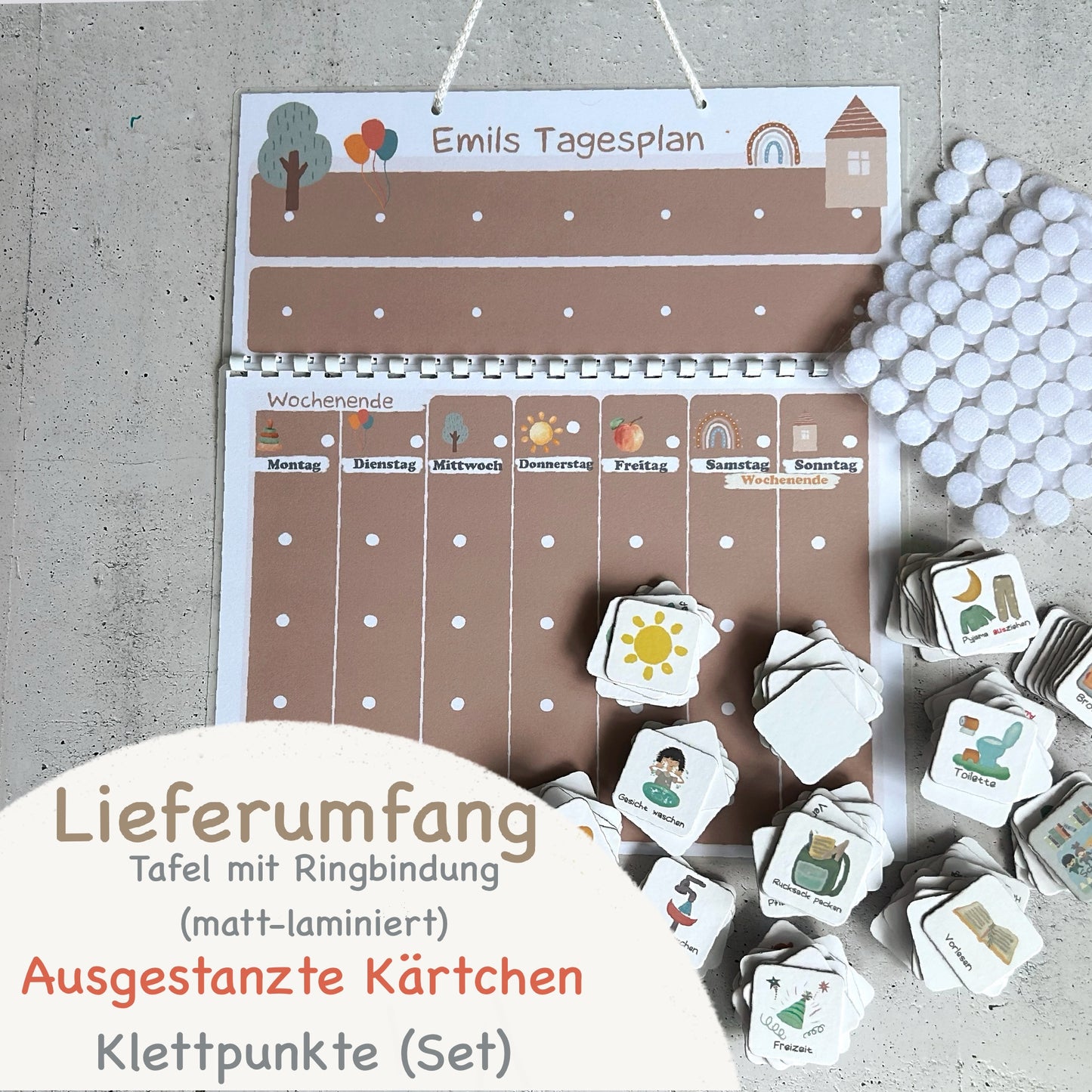 Kinder Wochenplan und Tagesplan Set | MEGA Wochenplaner mit Kärtchen & Klettpunkten