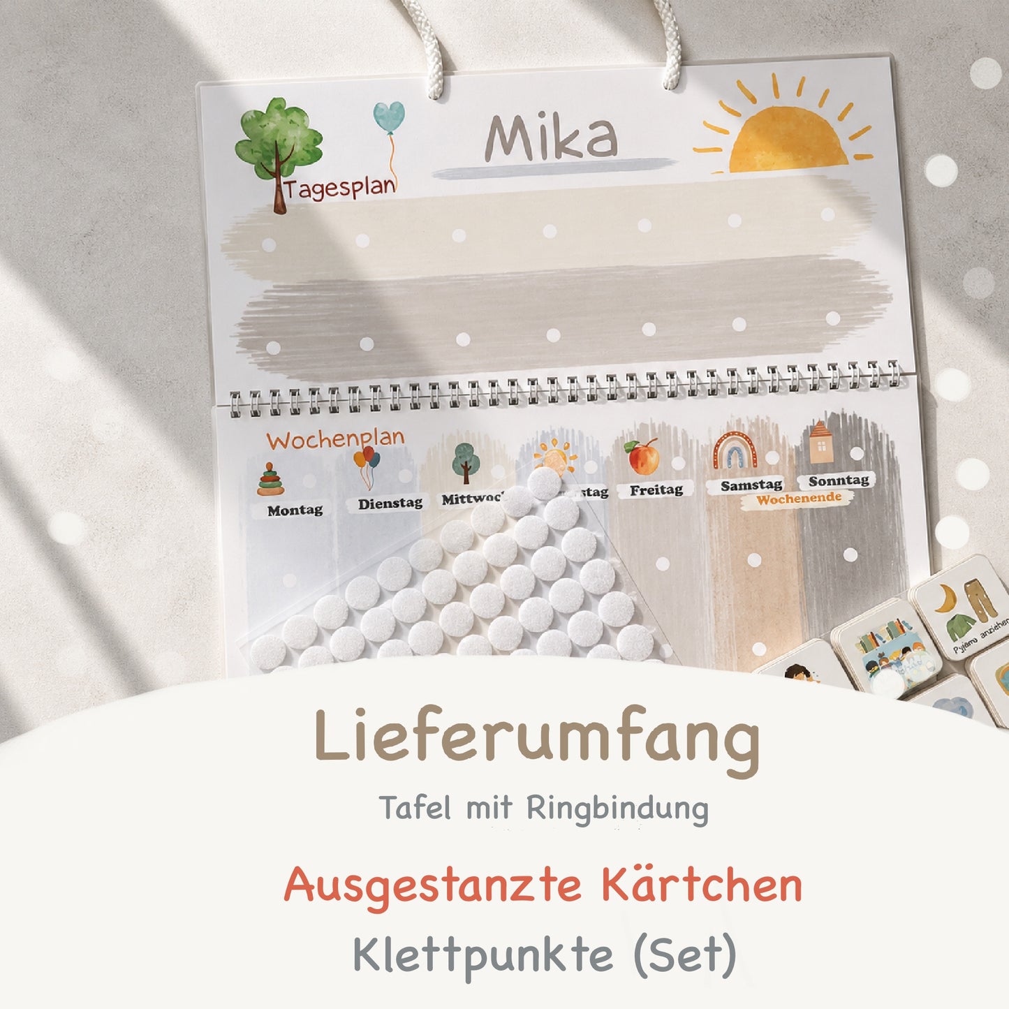Wochenplan Kinder & Routineplaner Komplettset | Visueller Tagesplaner mit Klettpunkten | XXL Familien-Set startklar