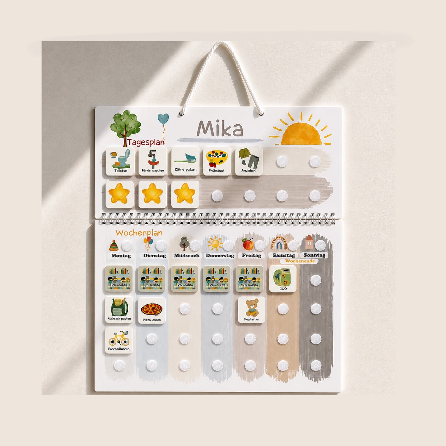 Wochenplan Kinder & Routineplaner Komplettset | Visueller Tagesplaner mit Klettpunkten | XXL Familien-Set startklar