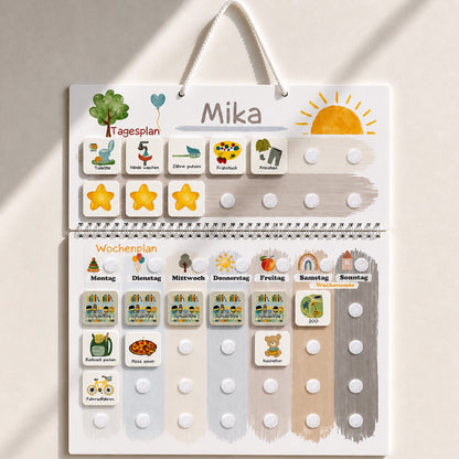 Wochenplan Kinder & Routineplaner Komplettset | Visueller Tagesplaner mit Klettpunkten | XXL Familien-Set startklar