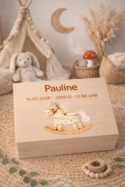 Premium Baby Erinnerungskiste aus Holz (Personalisiert)