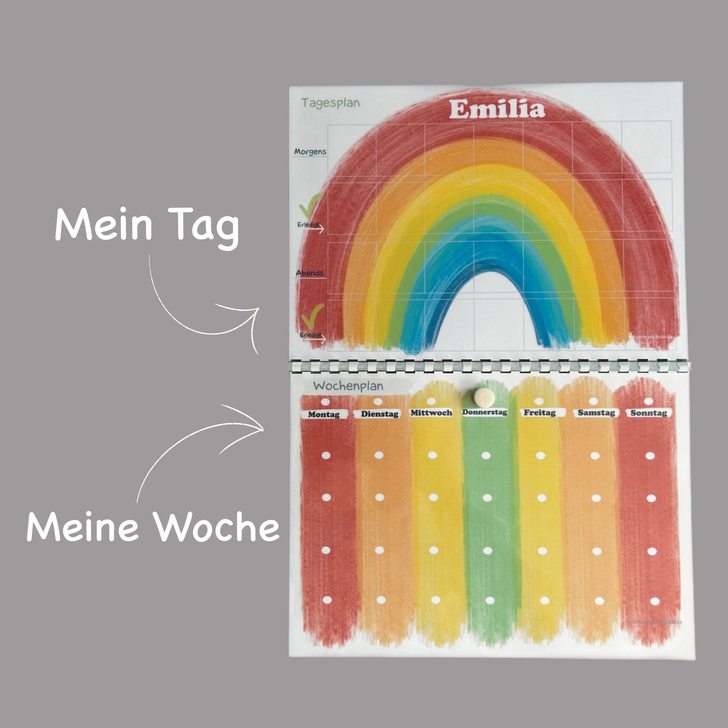 Wochenplaner und Tagesplaner Set, Regenbogen bunt