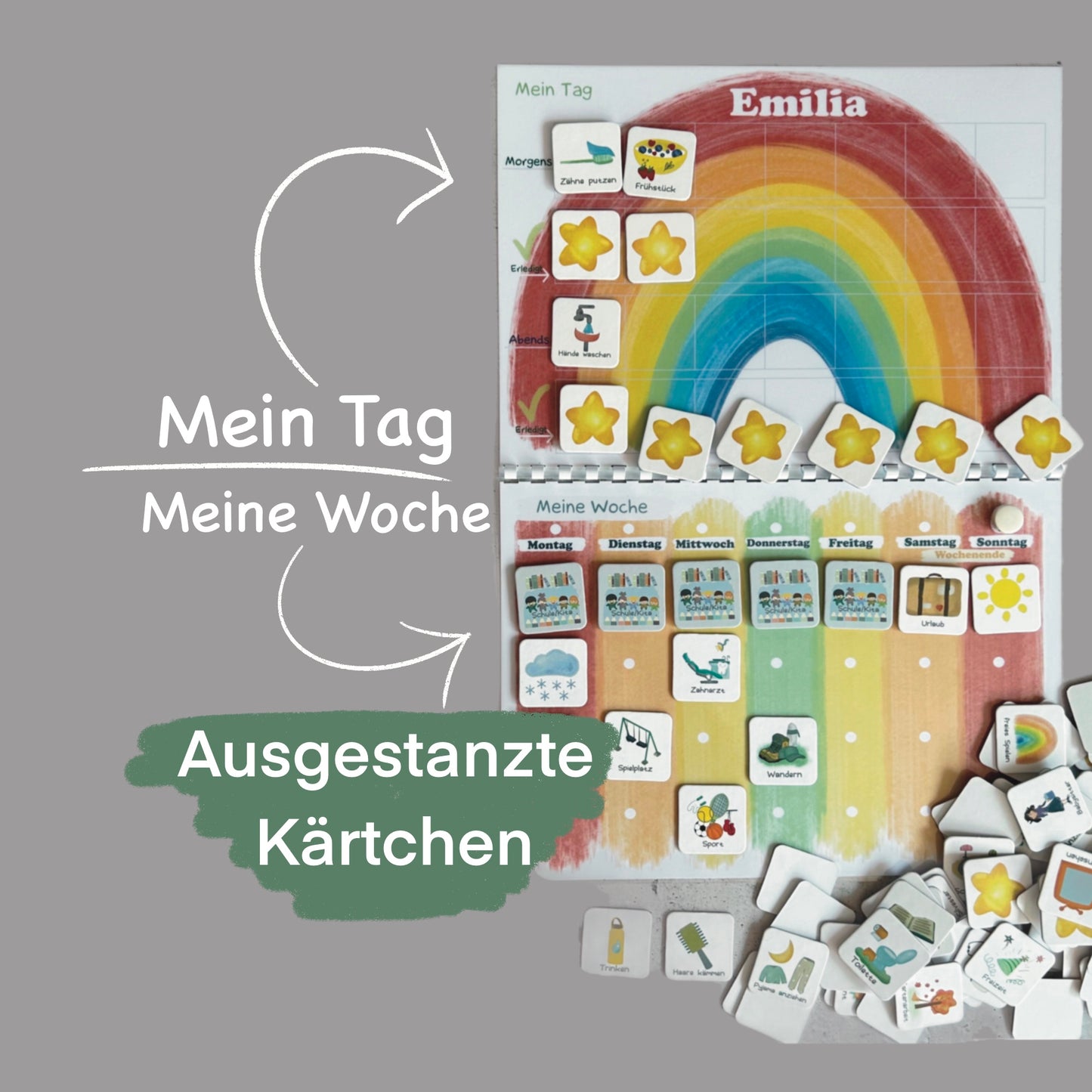 Wochenplaner und Tagesplaner Set, Regenbogen bunt