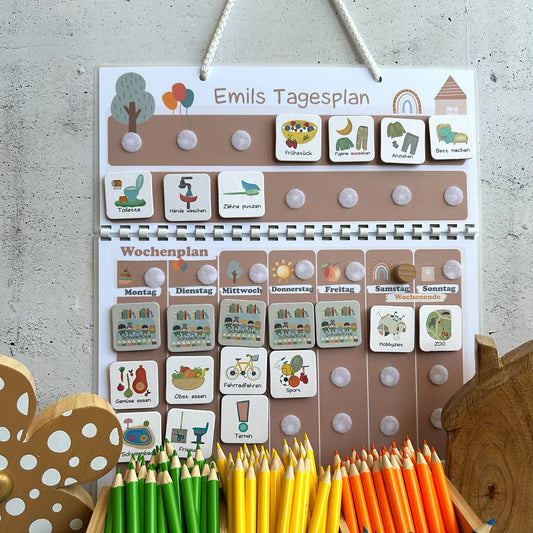 Kinder Wochenplan und Tagesplan Set | MEGA Wochenplaner mit Kärtchen & Klettpunkten