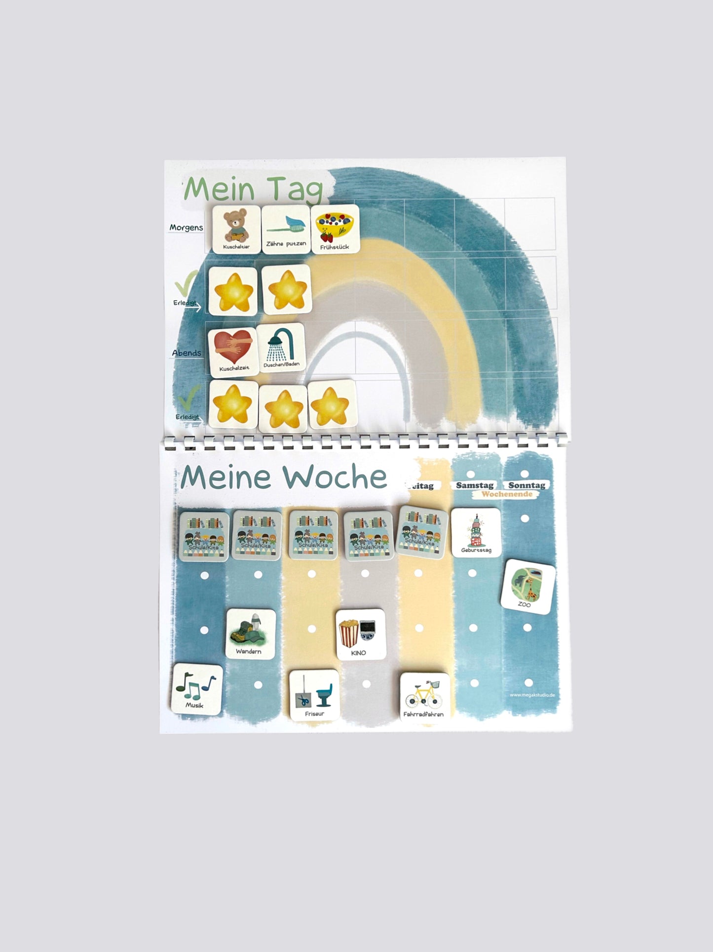 Wochenplaner und Tagesplaner Set, Regenbogen blau