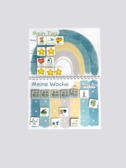 Wochenplaner und Tagesplaner Set, Regenbogen blau