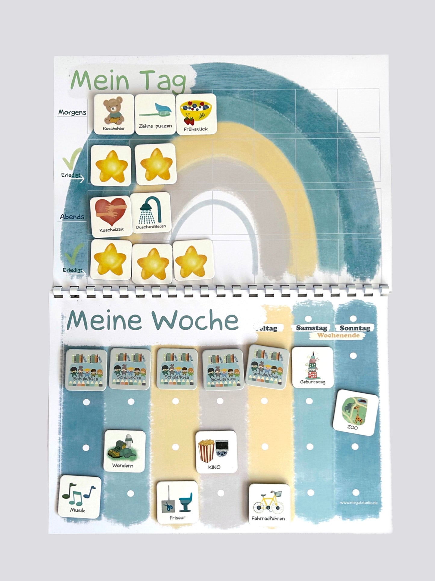 Wochenplaner und Tagesplaner Set, Regenbogen blau