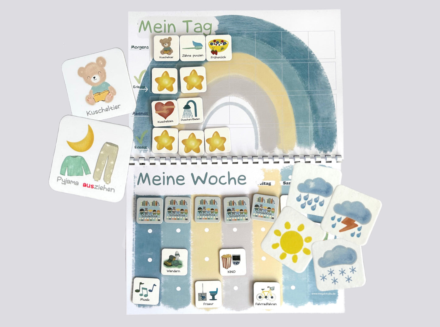 Wochenplaner und Tagesplaner Set, Regenbogen blau