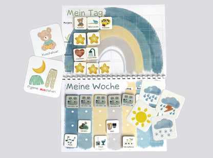 Wochenplaner und Tagesplaner Set, Regenbogen blau