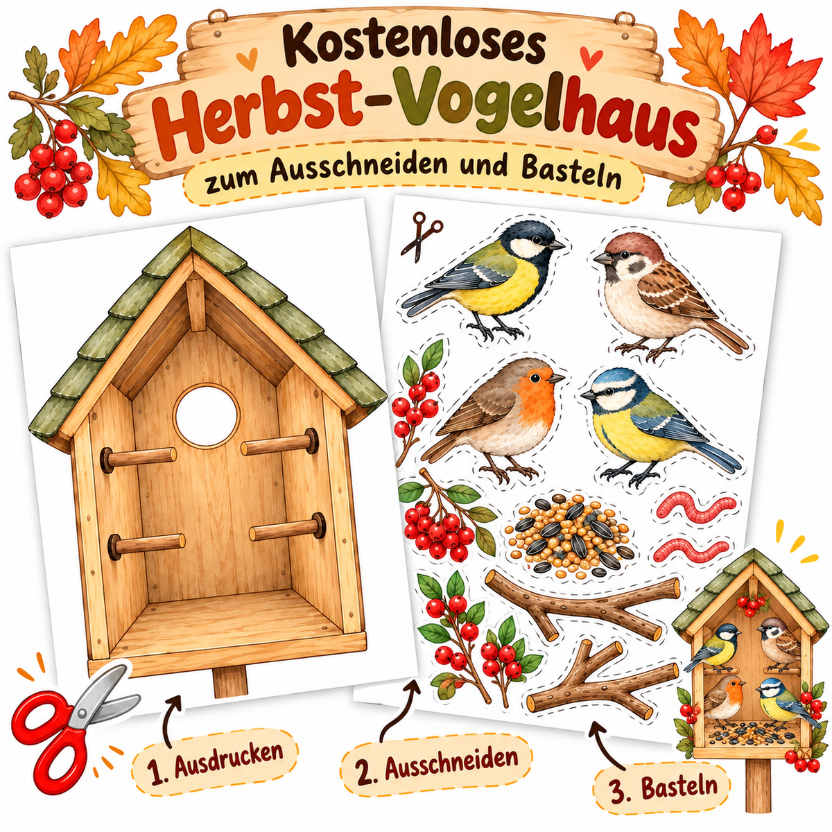 Herbst-Vogelhaus PDF für Kinder DIY